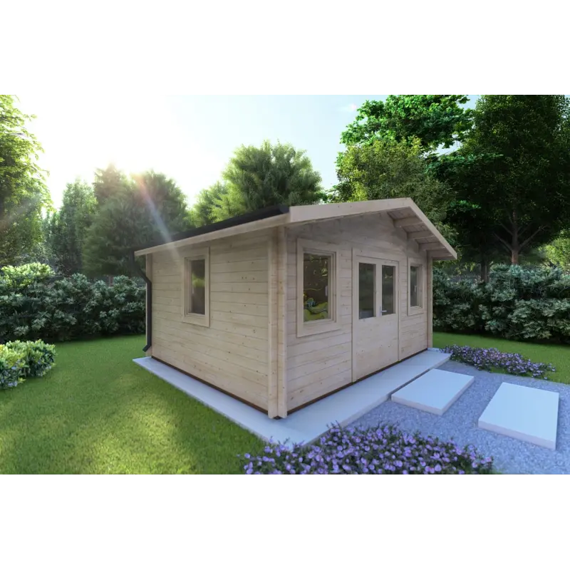 Moderne Gartenhaus ARIZONA 5x4, 44mm, Frontansicht linke Seite