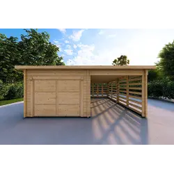 Garage aus Holz mit Überdachung 6x6, 44mm, Frontansicht