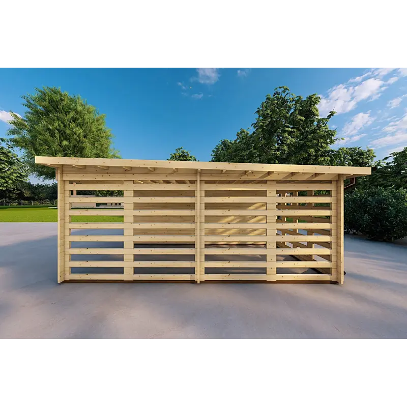 Garage aus Holz mit Überdachung 6x6, 44mm, rechte Seite