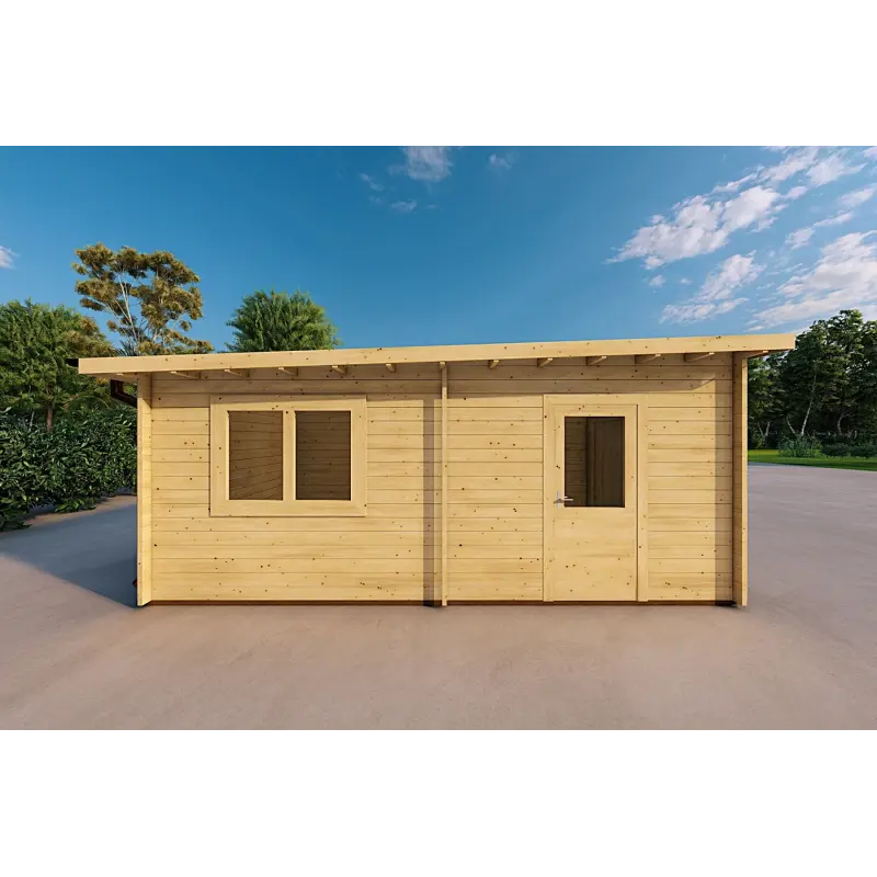 Garage aus Holz mit Überdachung 6x6, 44mm, linke Seite