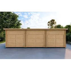 Garage aus Holz mit drei Stellplätzen 9x6, 44mm, Frontansicht