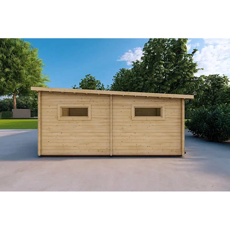 Garage aus Holz mit drei Stellplätzen 9x6, 44mm, rechte Seite