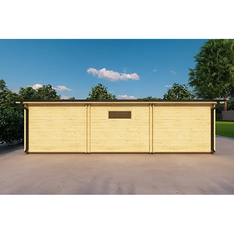 Garage aus Holz mit drei Stellplätzen 9x6, 44mm, Rückansicht