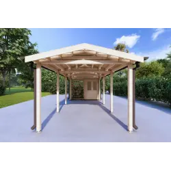 Überdachung aus Holz 24 m², 44mm, Frontansicht