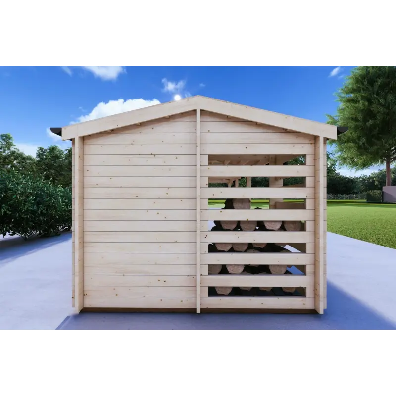 Überdachung aus Holz 24 m², 44mm, Rückansicht