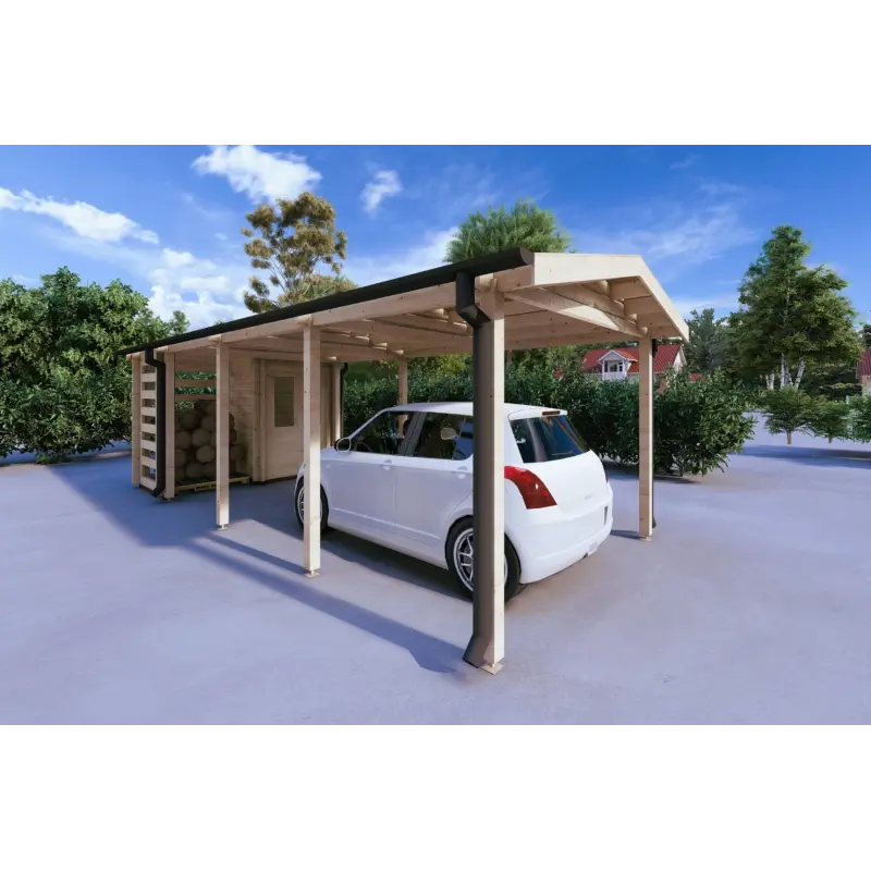 Überdachung aus Holz 24 m², 44mm, Frontansicht linke Seite