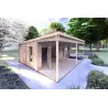 Blockbohlenhaus mit Veranda ALICE 7x6.4, 44mm, Frontansicht linke Seite