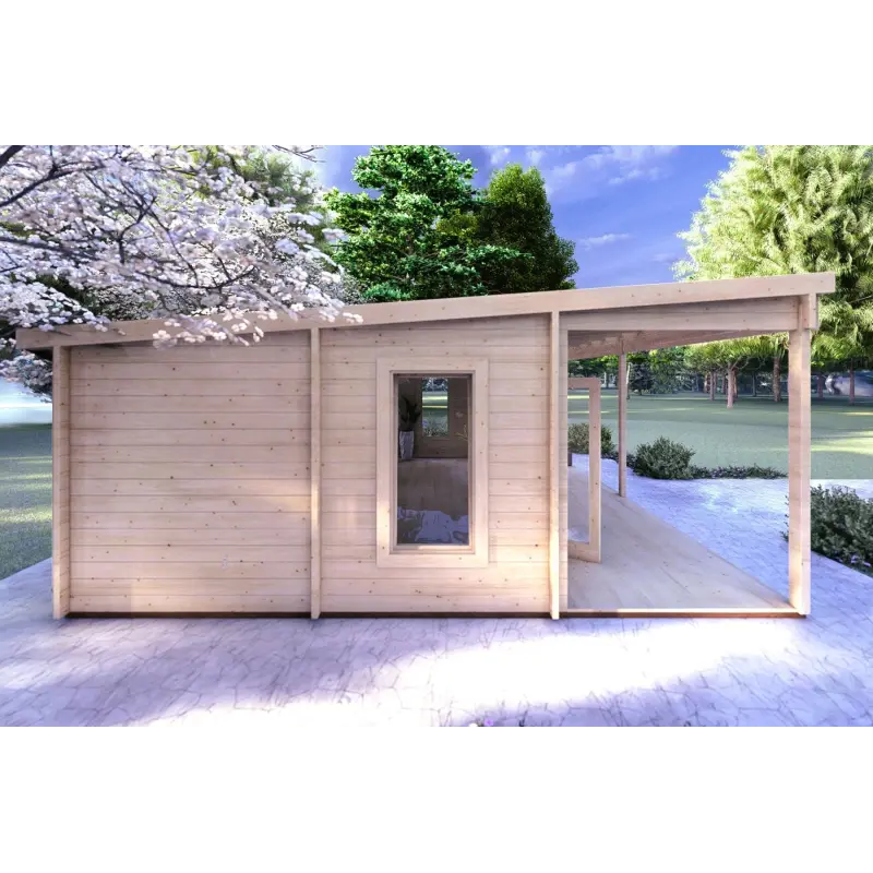 Blockbohlenhaus mit Veranda ALICE 7x6.4, 44mm, linke Seite