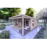 Blockbohlenhaus mit Veranda ALICE 7x6.4, 44mm, Frontansicht rechte Seite