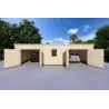 Doppel-Holzgarage mit Pultdach und Abstellraum 9.6x6.4, 44/80/30/40 mm, Frontansicht