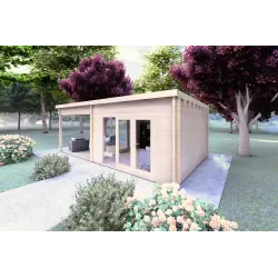 Moderne Gartenhaus ERICA 7x4, 44mm, Frontansicht rechte Seite