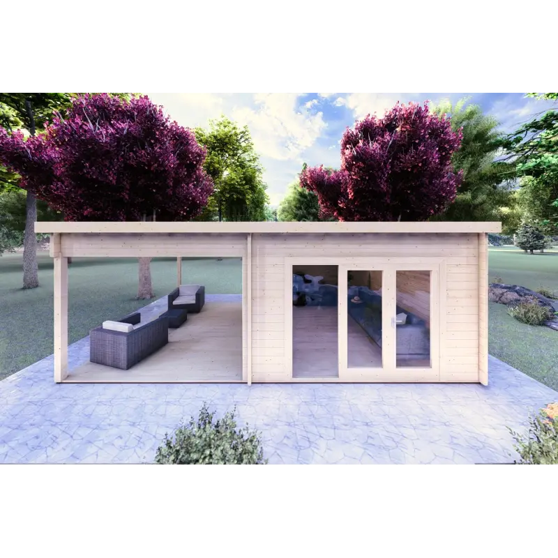 Moderne Gartenhaus ERICA 7x4, 44mm, Frontansicht