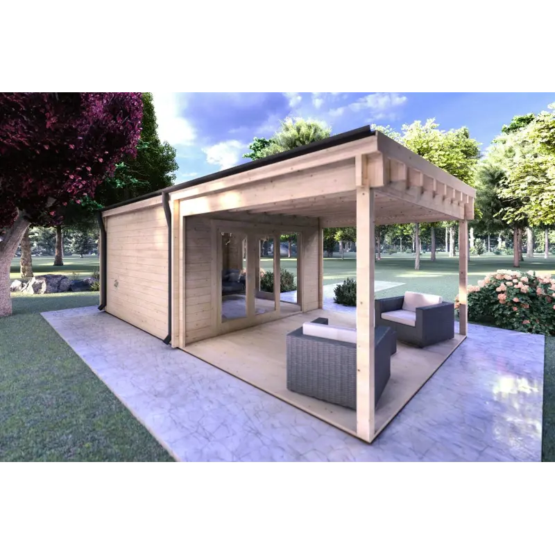Moderne Gartenhaus ERICA 7x4, 44mm, Rückansicht links