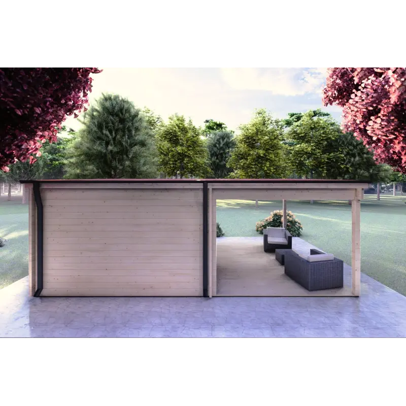 Moderne Gartenhaus ERICA 7x4, 44mm, Rückansicht