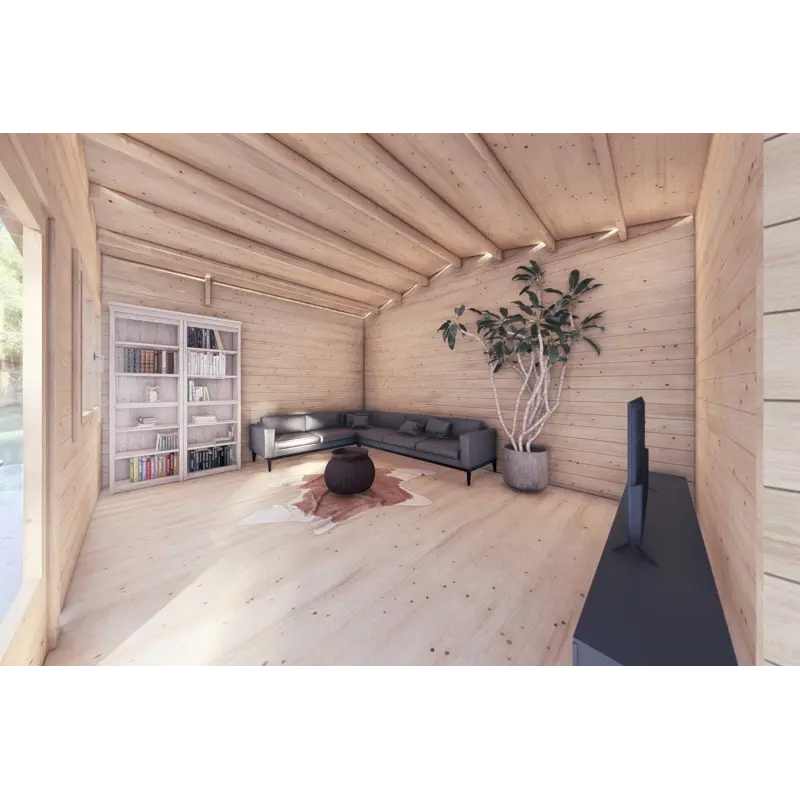 Gartenhaus Holz JASMINE 8x4, 44mm, Innenansicht Wohnzimmer