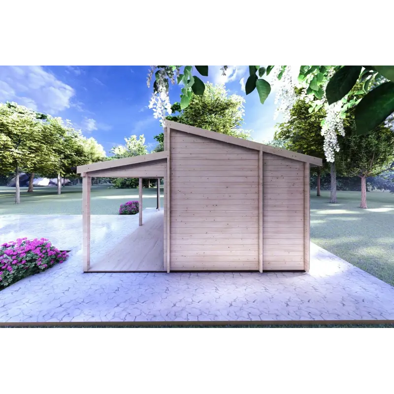 Moderne Holzhaus mit terrasse GIANNA 6.5x5.4, 44mm, rechte Seite