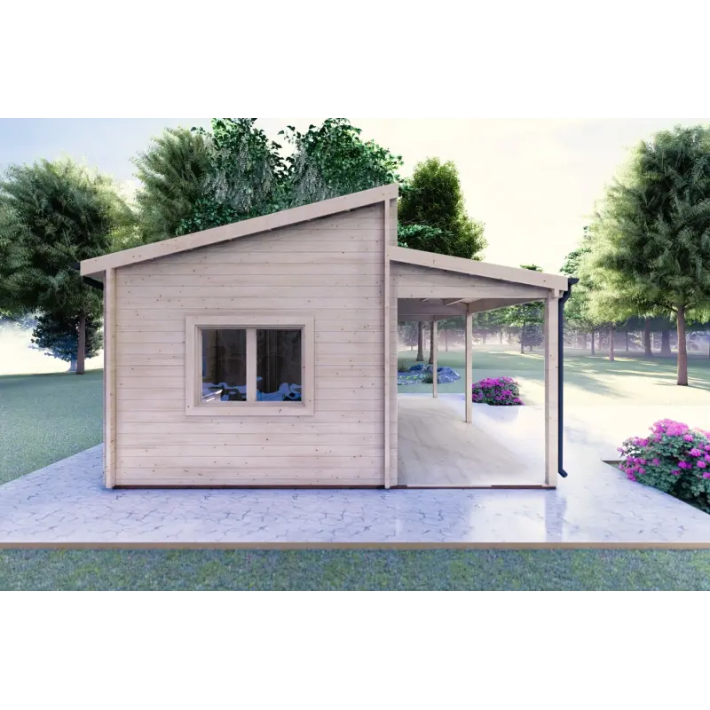 Moderne Holzhaus mit terrasse GIANNA 6.5x5.4, 44mm, linke Seite