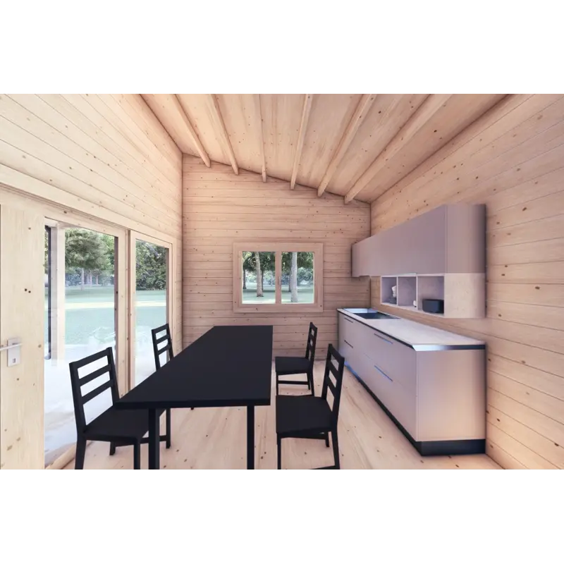 Moderne Holzhaus mit terrasse GIANNA 6.5x5.4, 44mm, Innenansicht Küche
