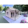 Moderne Holzhaus mit terrasse GIANNA 6.5x5.4, 44mm, Frontansicht linke Seite