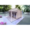 Moderne Holzhaus mit terrasse GIANNA 6.5x5.4, 44mm, Frontansicht rechte Seite