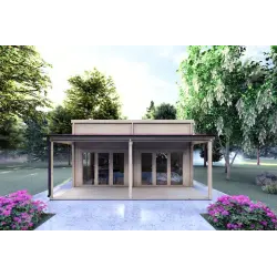 Moderne Holzhaus mit terrasse GIANNA 6.5x5.4, 44mm, Frontansicht
