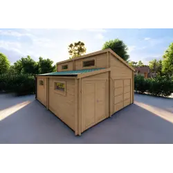 Garage aus Holz als Einzelgarage mit Abstellraum 35 m², 44mm, Frontansicht linke Seite