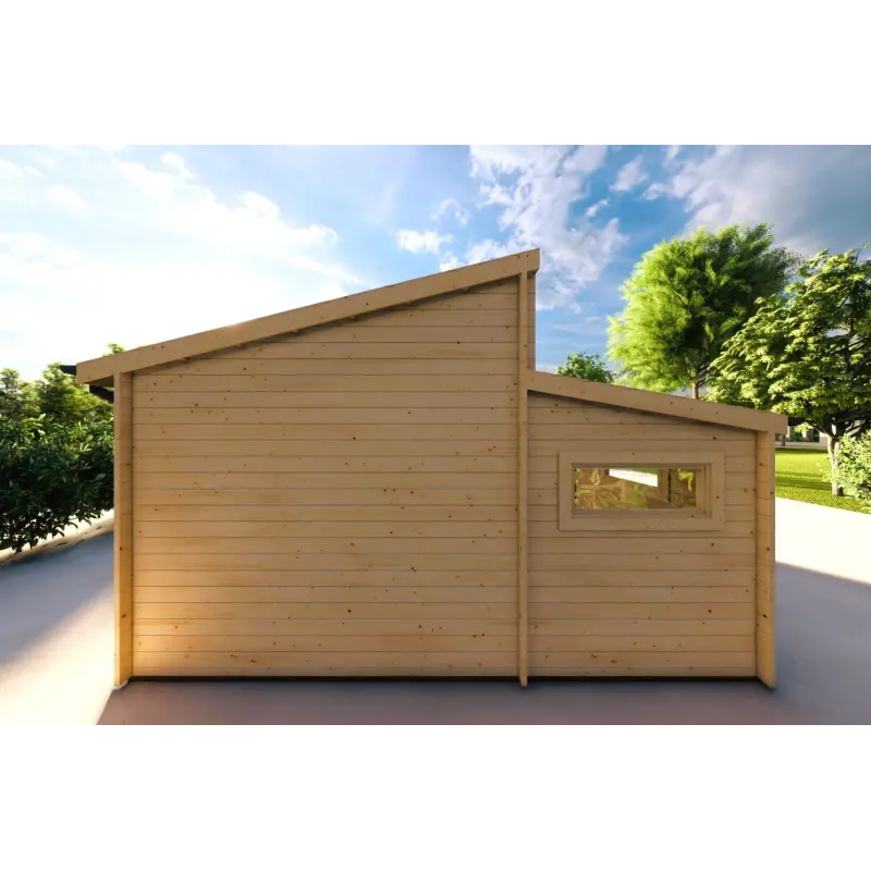 Garage aus Holz als Einzelgarage mit Abstellraum 35 m², 44mm, Rückansicht