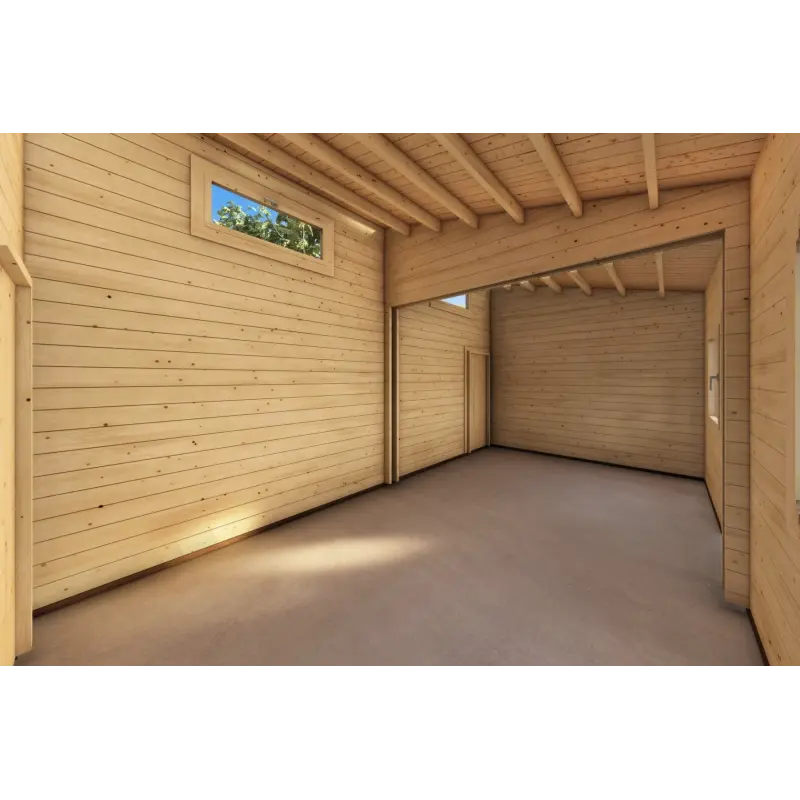 Garage aus Holz als Einzelgarage mit Abstellraum 35 m², 44mm, Innenansicht