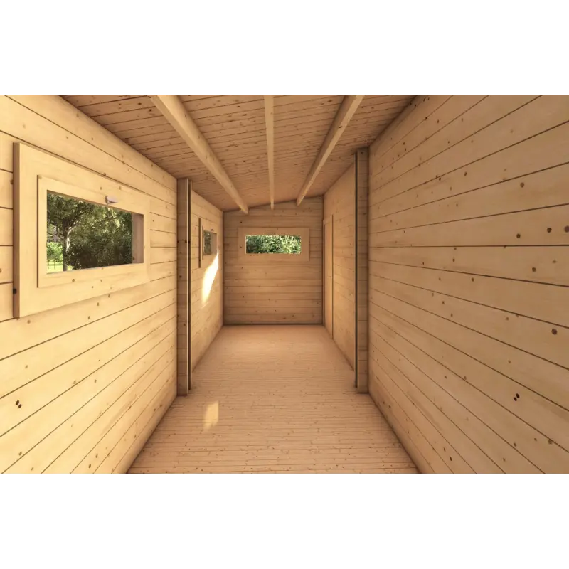 Garage aus Holz als Einzelgarage mit Abstellraum 35 m², 44mm, Innenansicht Abstellraum
