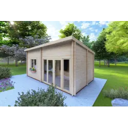 Moderne Gartenhaus AFRODITE 6.5x3.5, 44mm, Frontansicht rechte Seite