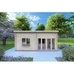 Moderne Gartenhaus AFRODITE 6.5x3.5, 44mm, Frontansicht
