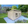 Moderne Gartenhaus AFRODITE 6.5x3.5, 44mm, Frontansicht linke Seite