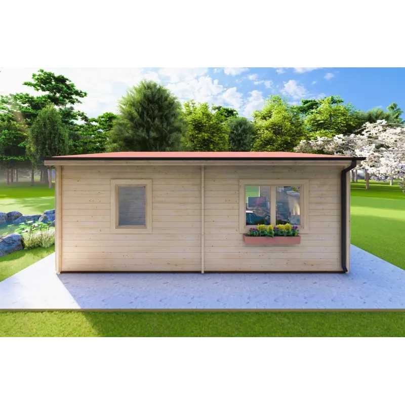 Moderne Gartenhaus AFRODITE 6.5x3.5, 44mm, Rückansicht