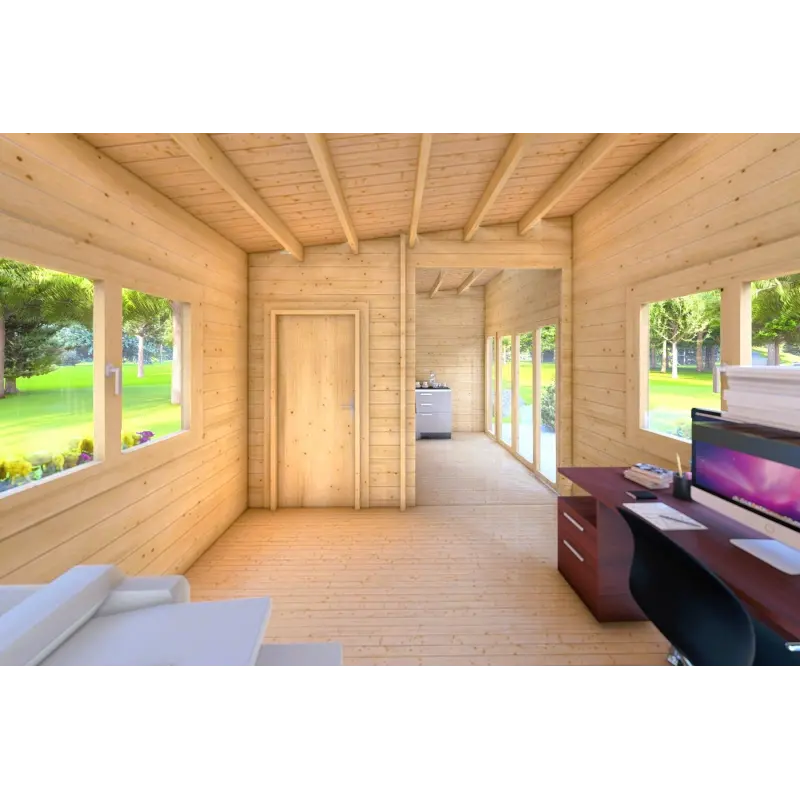 Moderne Gartenhaus AFRODITE 6.5x3.5, 44mm, Innenansicht Büro