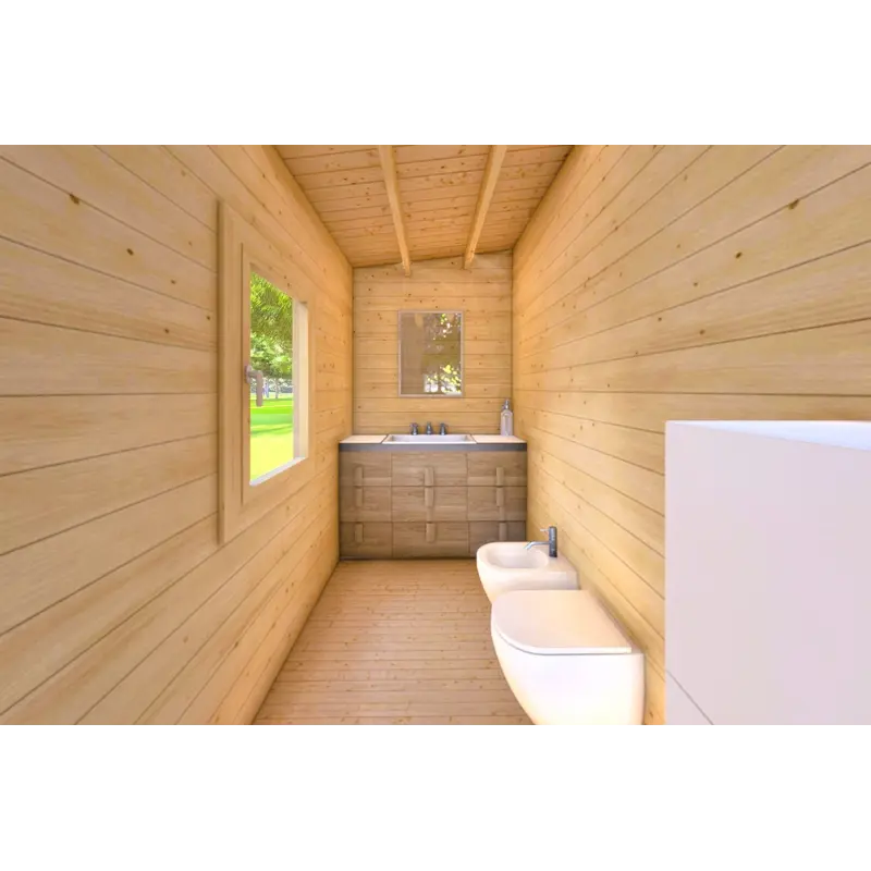 Moderne Gartenhaus AFRODITE 6.5x3.5, 44mm, Innenansicht Bad