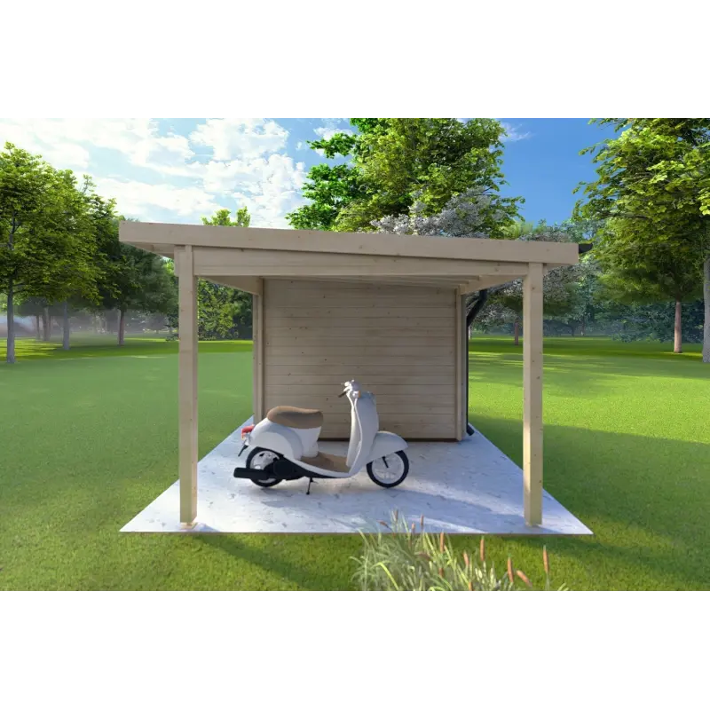Gartenhaus Holz AMARISSA mit Überdachung 3x4, 44mm, rechte Seite