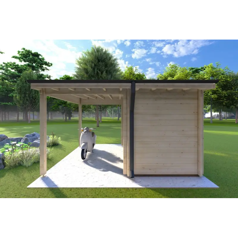 Gartenhaus Holz AMARISSA mit Überdachung 3x4, 44mm, Rückansicht