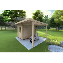 Gartenhaus Holz AMARISSA mit Überdachung 3x4, 44mm, Frontansicht rechte Seite