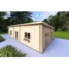 Isolierte Blockbohlenhaus LILLY 11.70 x 6.60, 44/100/44 mm, Frontansicht rechte Seite