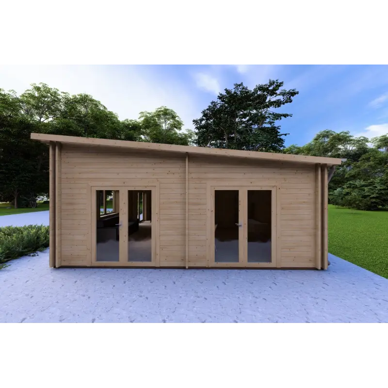 Isolierte Blockbohlenhaus LILLY 11.70 x 6.60, 44/100/44 mm, rechte Seite