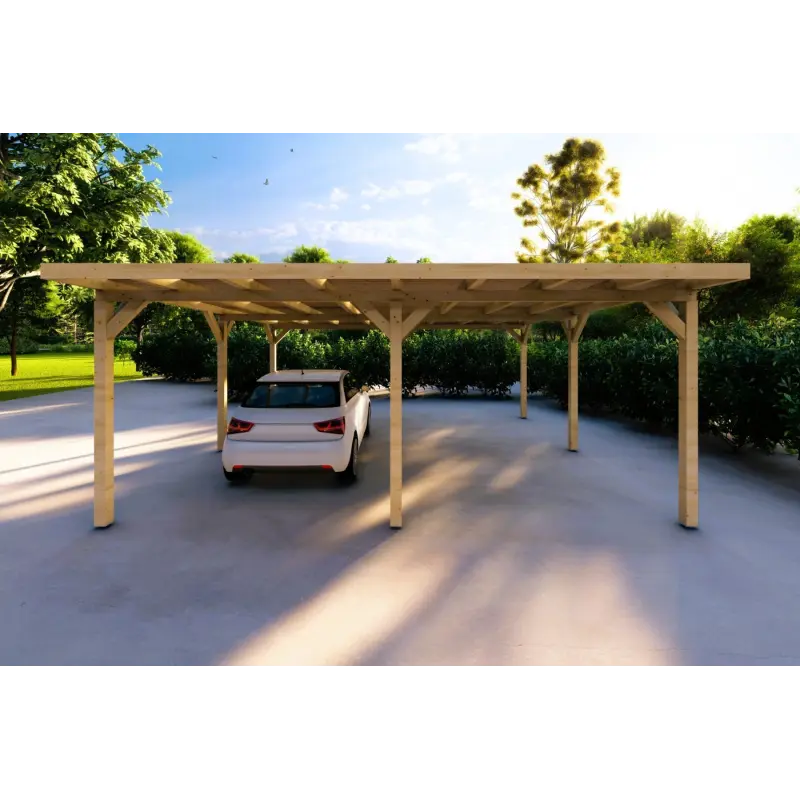Doppel-Carport aus Holz 6.36x5.75, 36 m², Frontansicht
