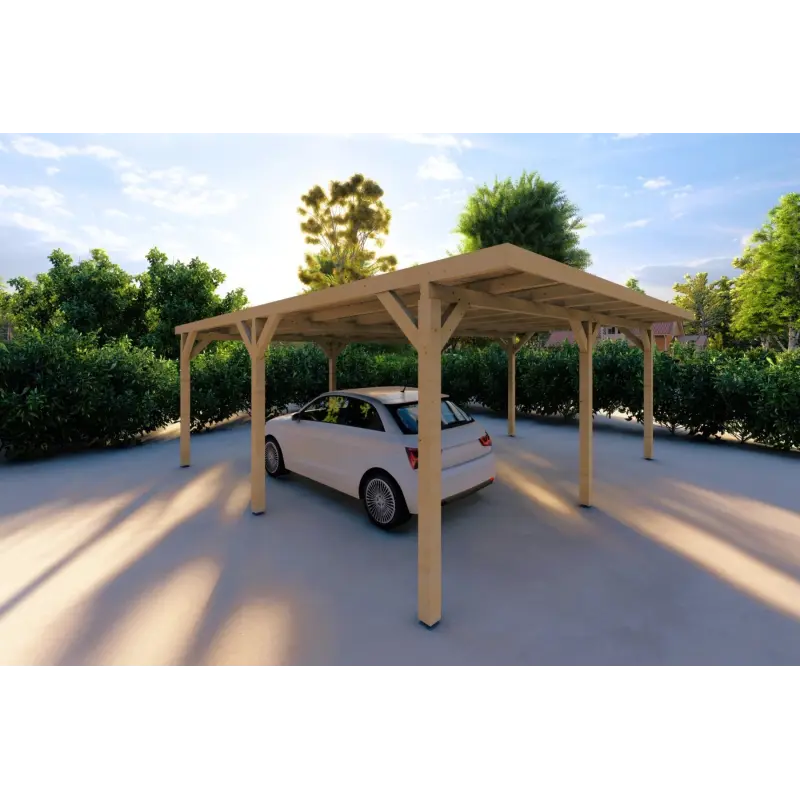 Doppel-Carport aus Holz 6.36x5.75, 36 m², Frontansicht linke Seite