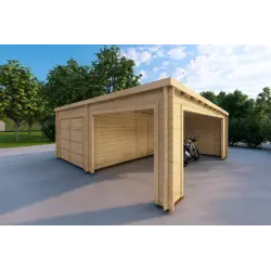Holzgarage mit Monopitch-Carport 38 m², 44mm, Frontansicht rechte Seite