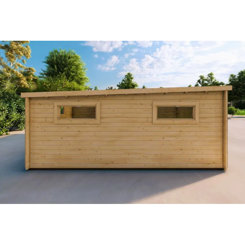 Holzgarage mit Monopitch-Carport 38 m², 44mm, linke Seite