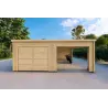 Holzgarage mit Monopitch-Carport 38 m², 44mm, Frontansicht