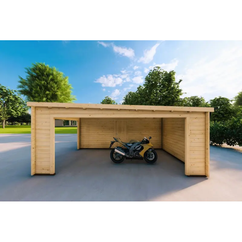 Holzgarage mit Monopitch-Carport 38 m², 44mm, rechte Seite