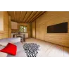 Isolierte Blockbohlenhaus Bianca 40 m², 44/100/44 mm, Innenansicht offener Wohnbereich