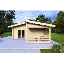 Isolierte Blockbohlenhaus Bianca 40 m², 44/100/44 mm, Frontansicht