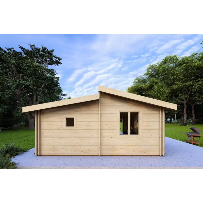Isolierte Blockbohlenhaus Bianca 40 m², 44/100/44 mm, Rückansicht