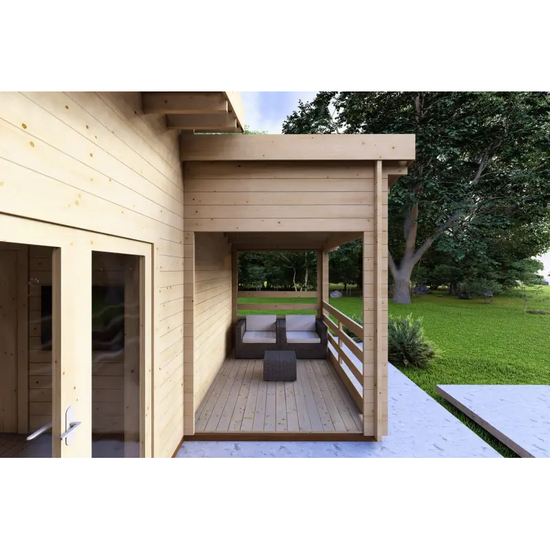 Isolierte Blockbohlenhaus Bianca 40 m², 44/100/44 mm, Veranda